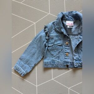 Little Lass|Baby girl/toddler Light Blue cropped Denim Heart Pocket Jean Jacket•
